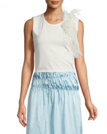 Helmut Lang Crewneck Sleeveless Cotton Tank with Feathers at Neiman Marcus